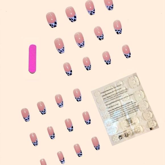 24 pcs Coffin Dalmatian French Acrylic Press On Nail Set Reusable - Picture 5 of 8